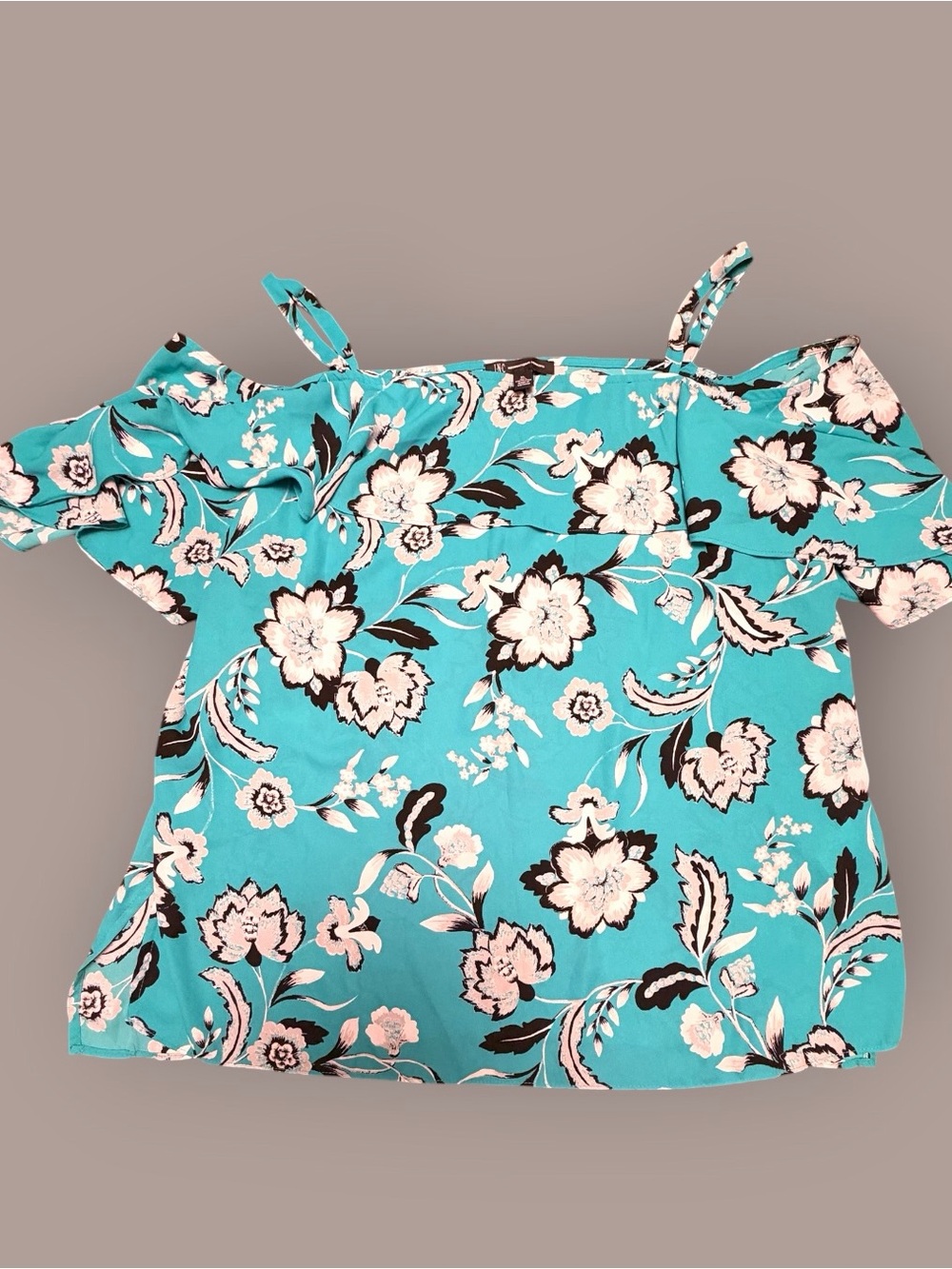INC International Concepts XL Turquoise Floral Cold Shoulder Ruffle Blouse